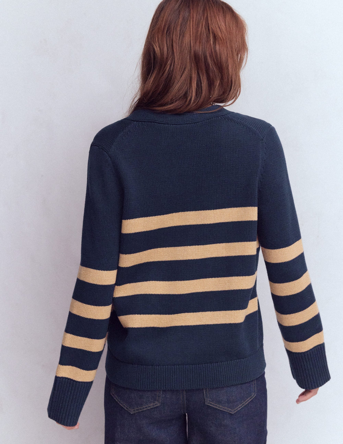 Lucy Relaxed Cotton Cardigan-Navy/ Camel Melange