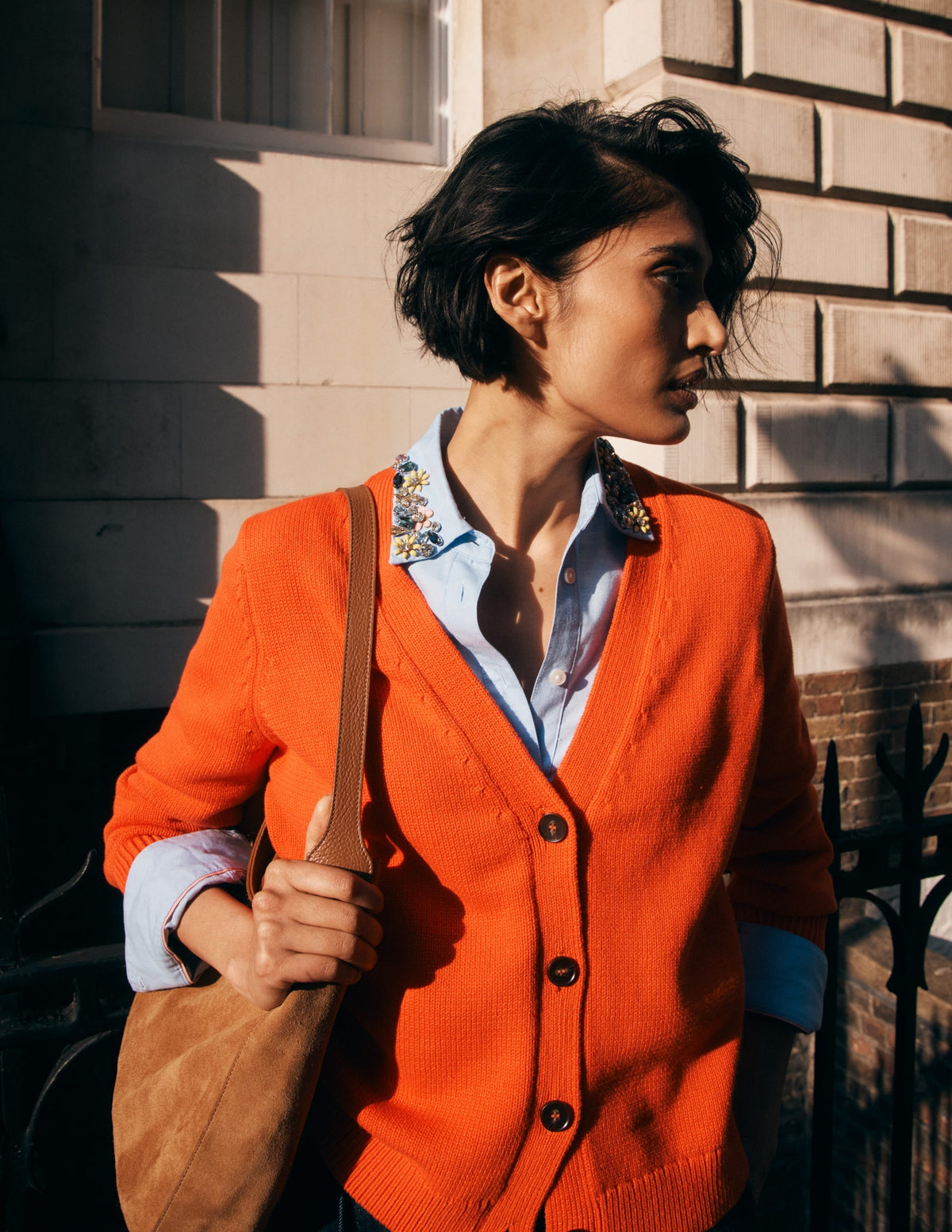 Lucy Relaxed Cotton Cardigan-Bright Orange