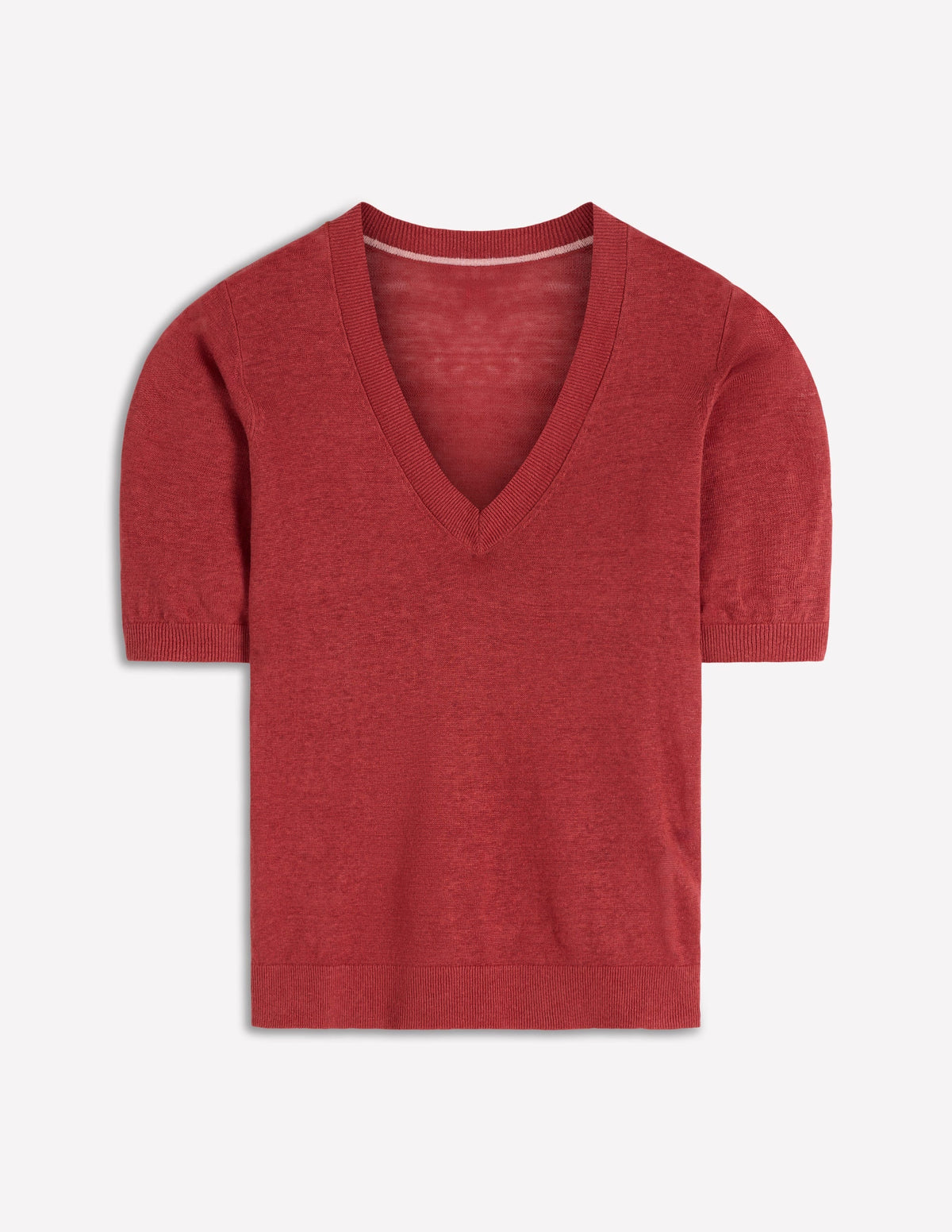 Agnes Linen V Neck T-Shirt-Burnt Orange