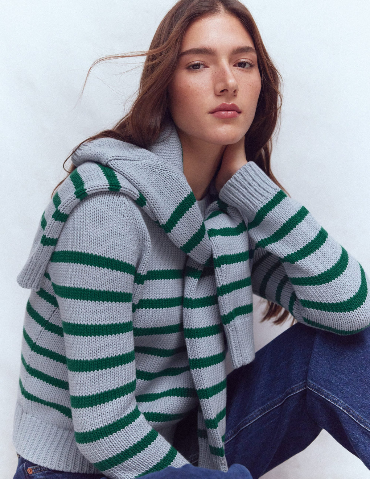 Lucy Chunky Cotton Sweater-Blue/ Green