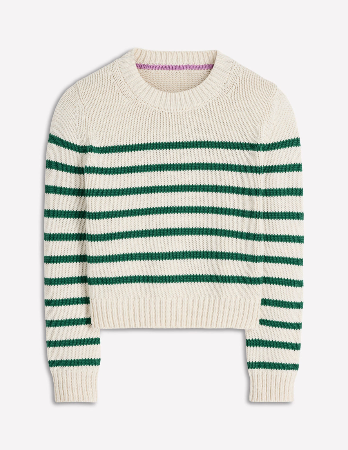 Lucy Chunky Cotton Sweater-Ivory and Jewel Green Stripe