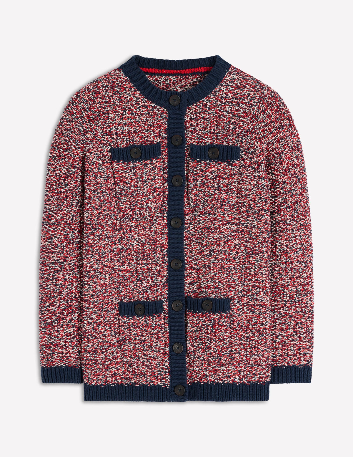 Textured Marl Cardigan-Navy/ Red Marl
