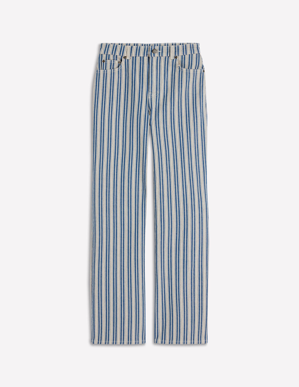 High Rise Column Leg Jeans-Blue Stripe