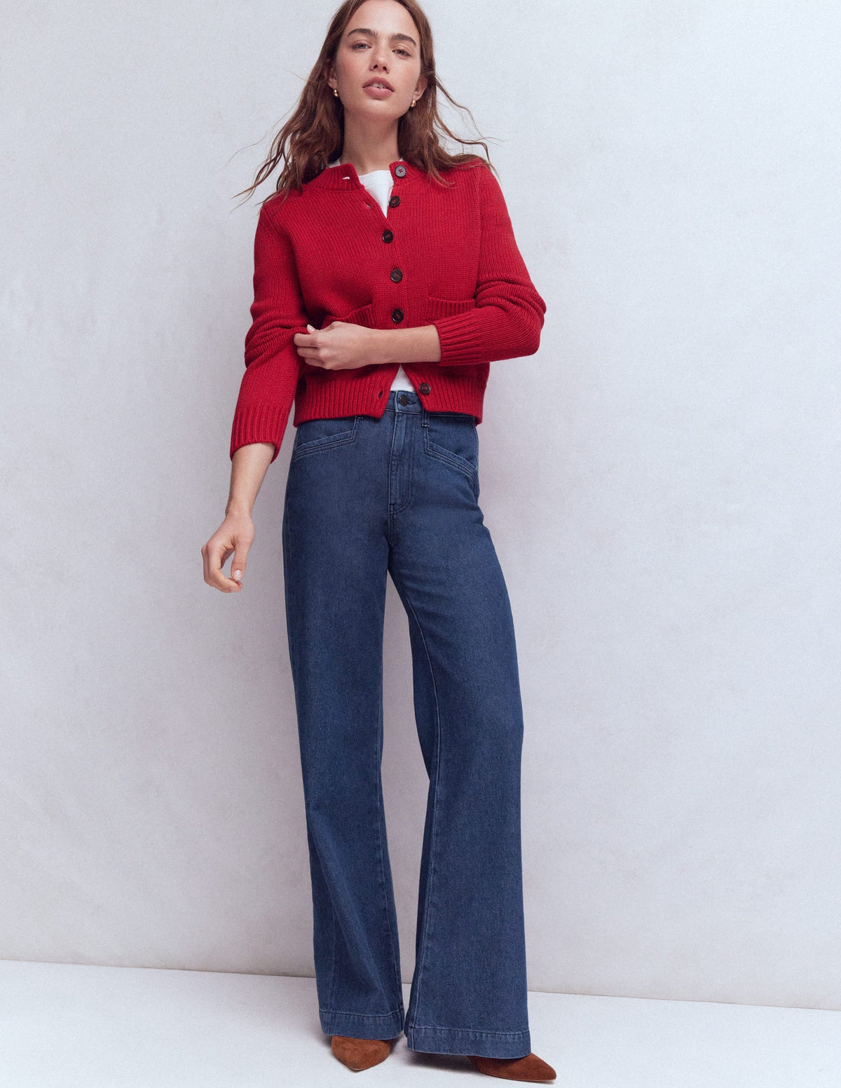 Pocket Detail Wide Leg Jeans-Mid Vintage