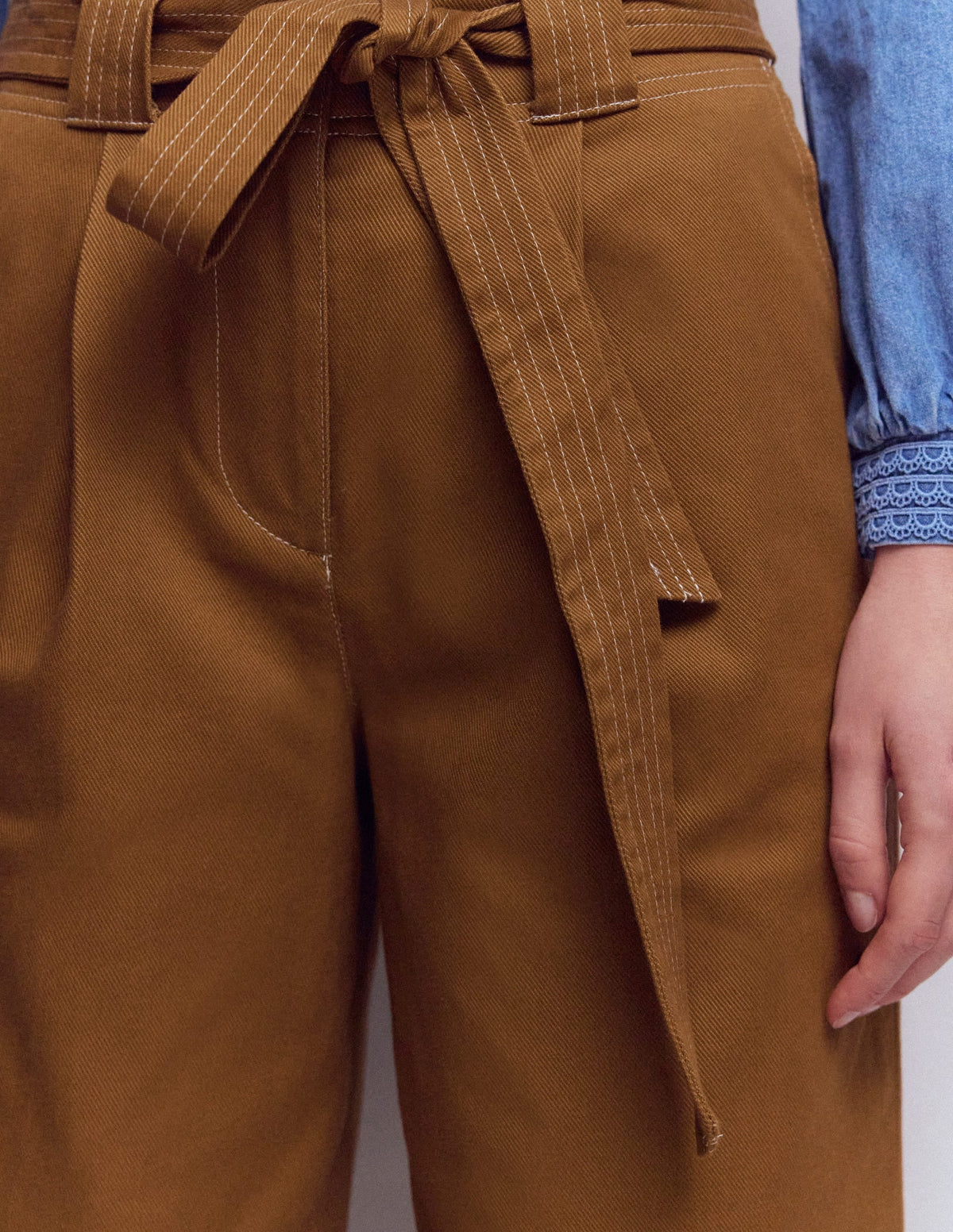 Belted Barrel Leg Pants-GINGERBREAD