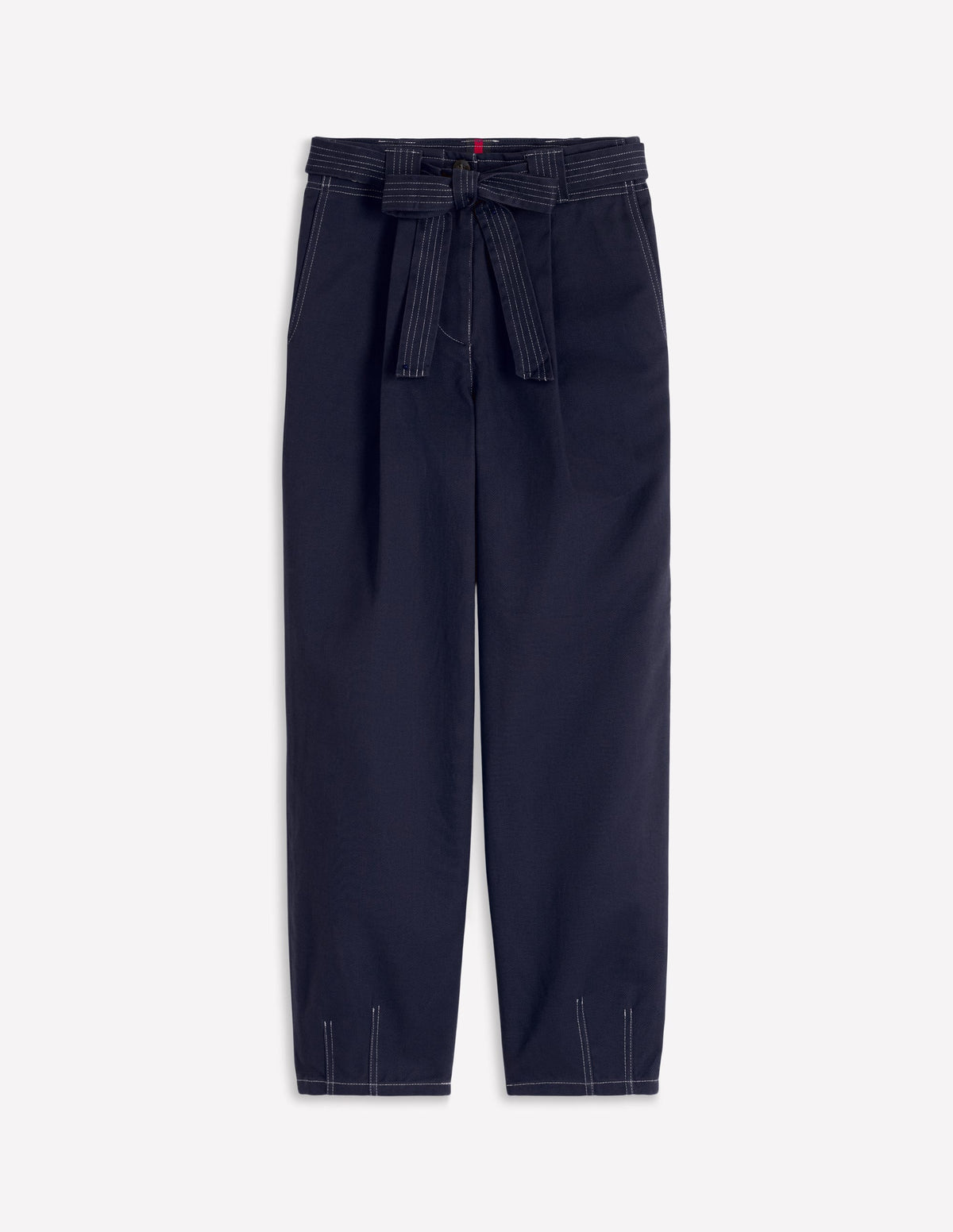 Belted Barrel Leg Pants-Navy