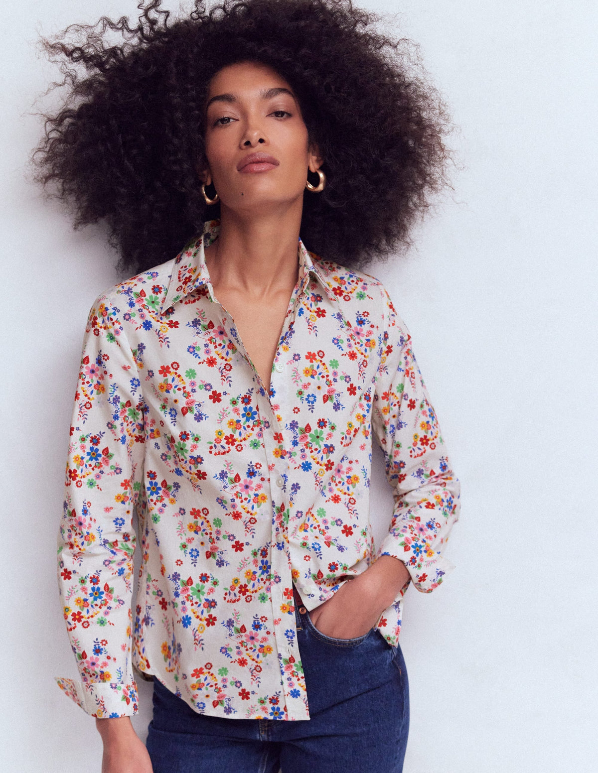 Sienna Cotton Shirt-Multi, Blossom Clusters