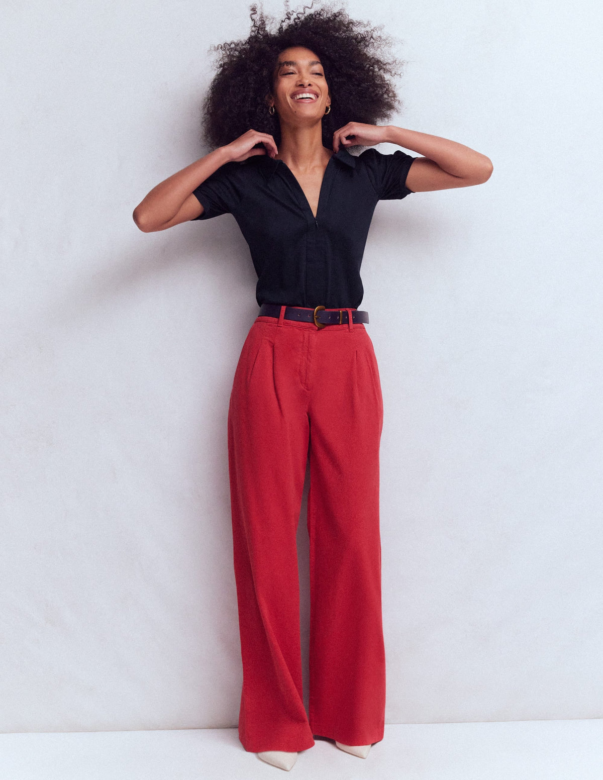 Short Sleeve Zip Collar Top-Navy