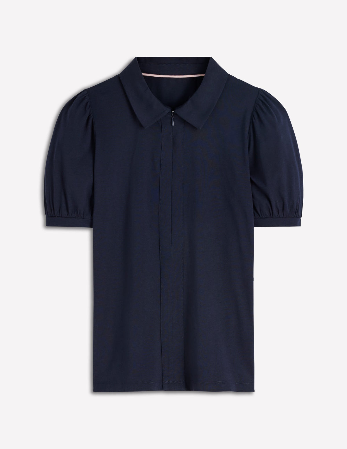 Short Sleeve Zip Collar Top-Navy