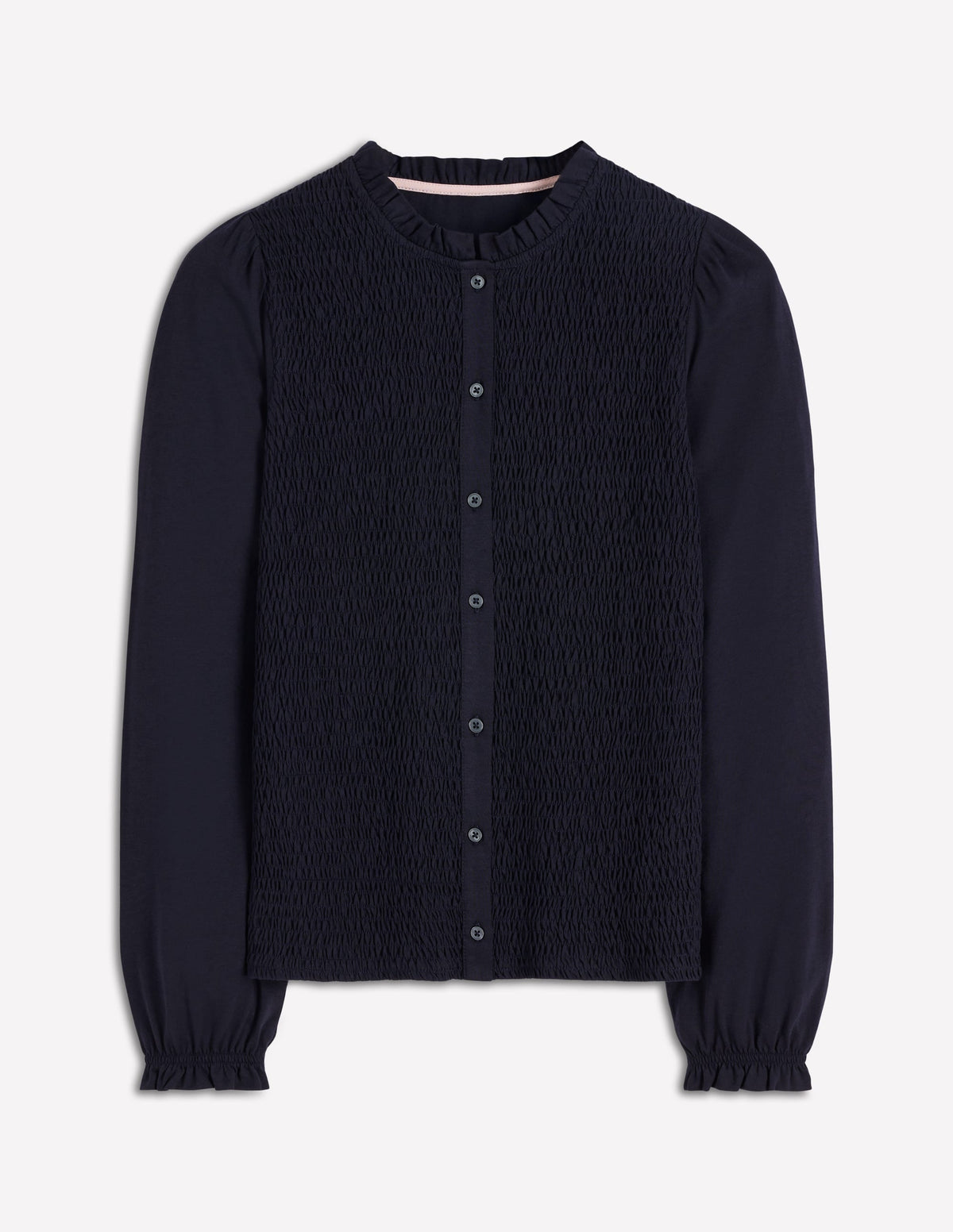 Supersoft Smocked button top-Navy