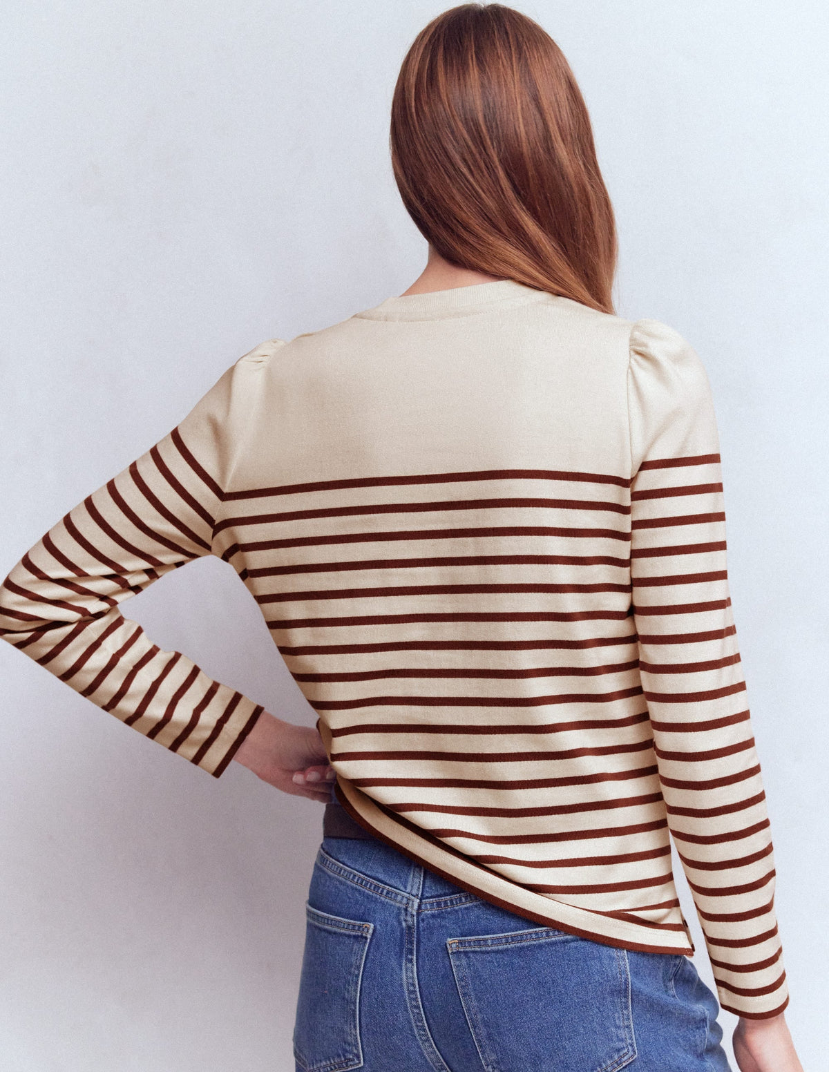 Button Shoulder Mariner-Ivory & Hot Chocolate Stripe