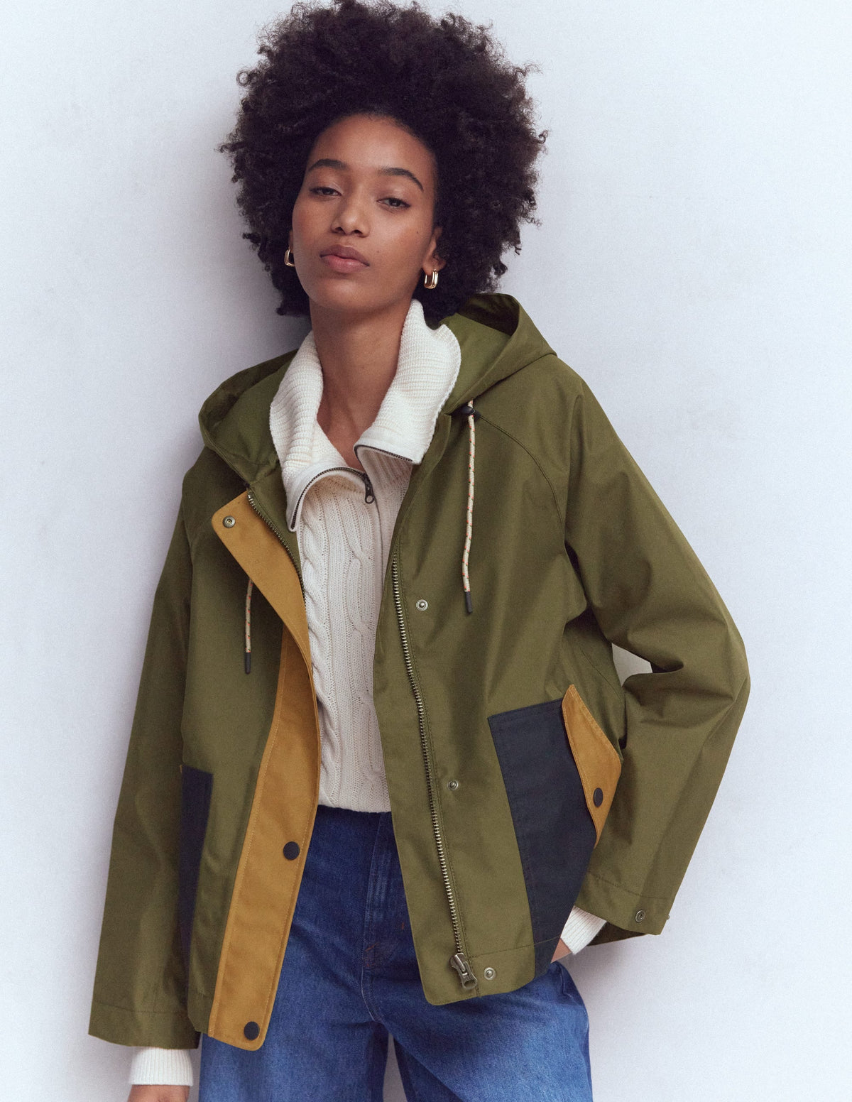 Lightweight Rain Mac-Woodland Green, Colourblock