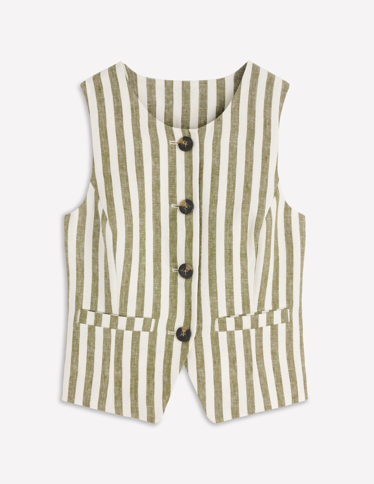 Linen Waistcoat-Olive, Ivory Stripe