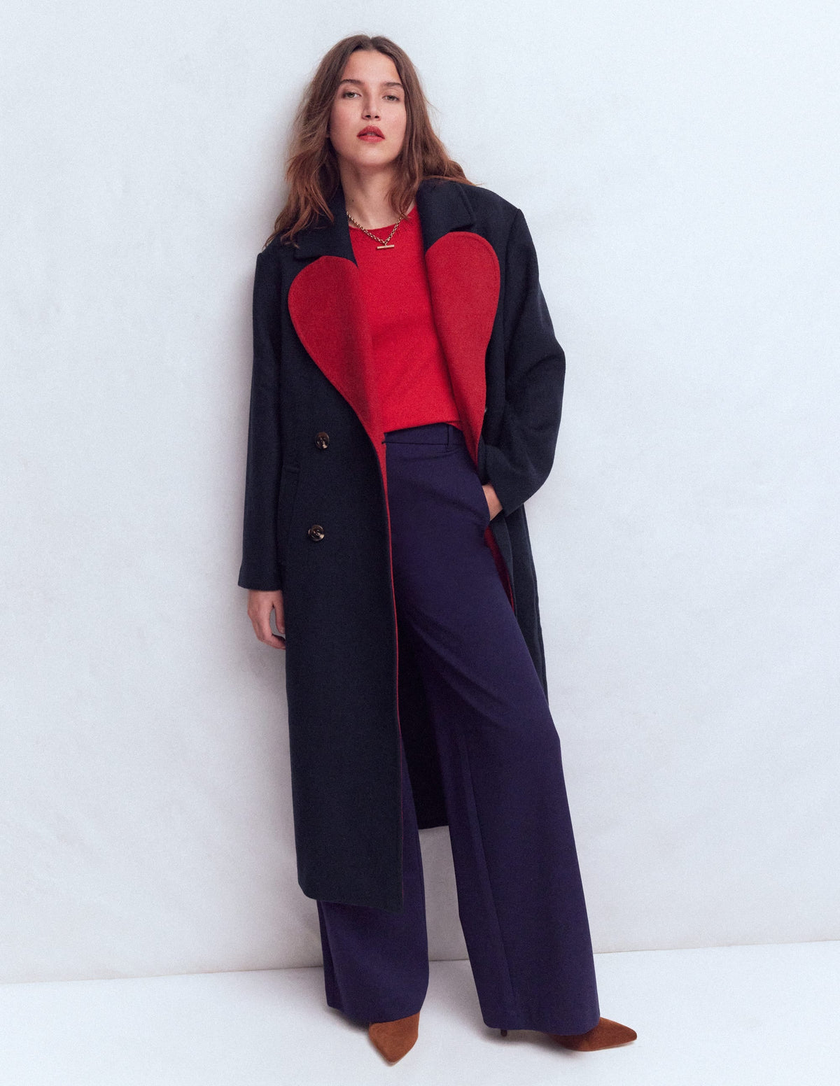 Cocoon Wool Coat-Navy Heart