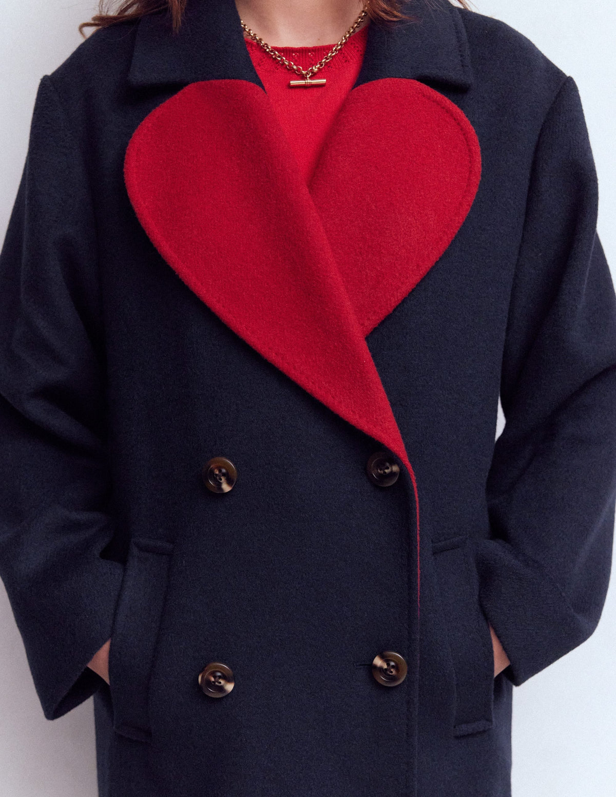 Cocoon Wool Coat-Navy Heart