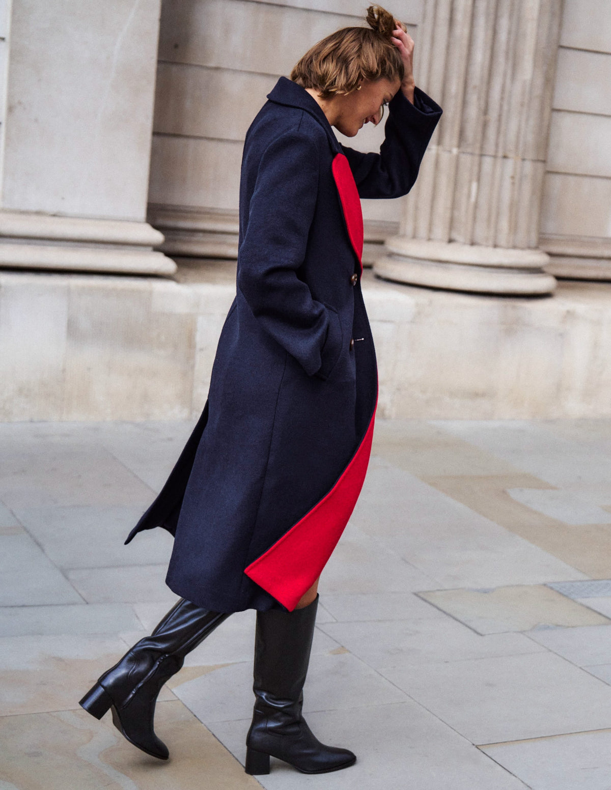 Cocoon Wool Coat-Navy Heart