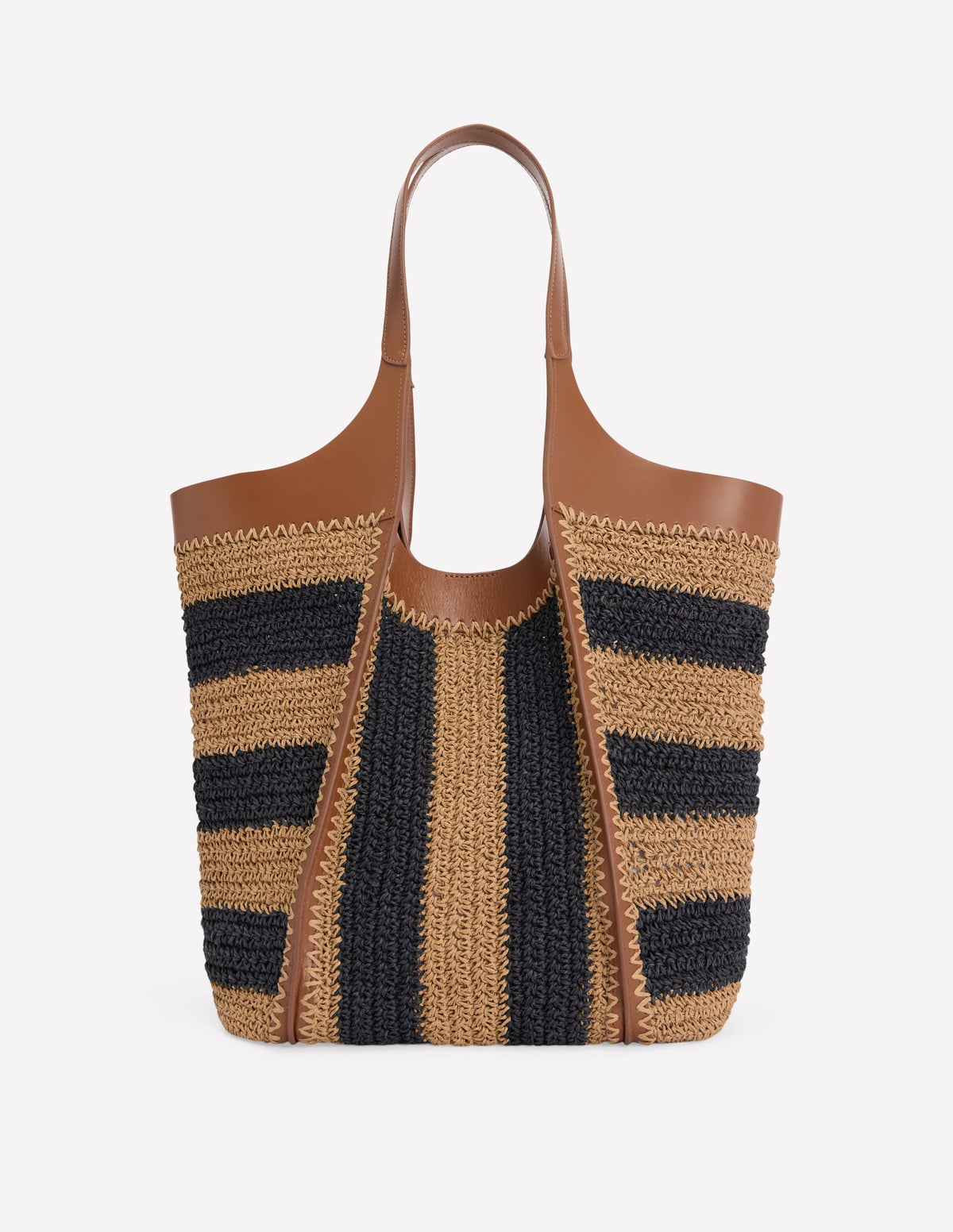 Straw Tote-Navy/Natural Stripe