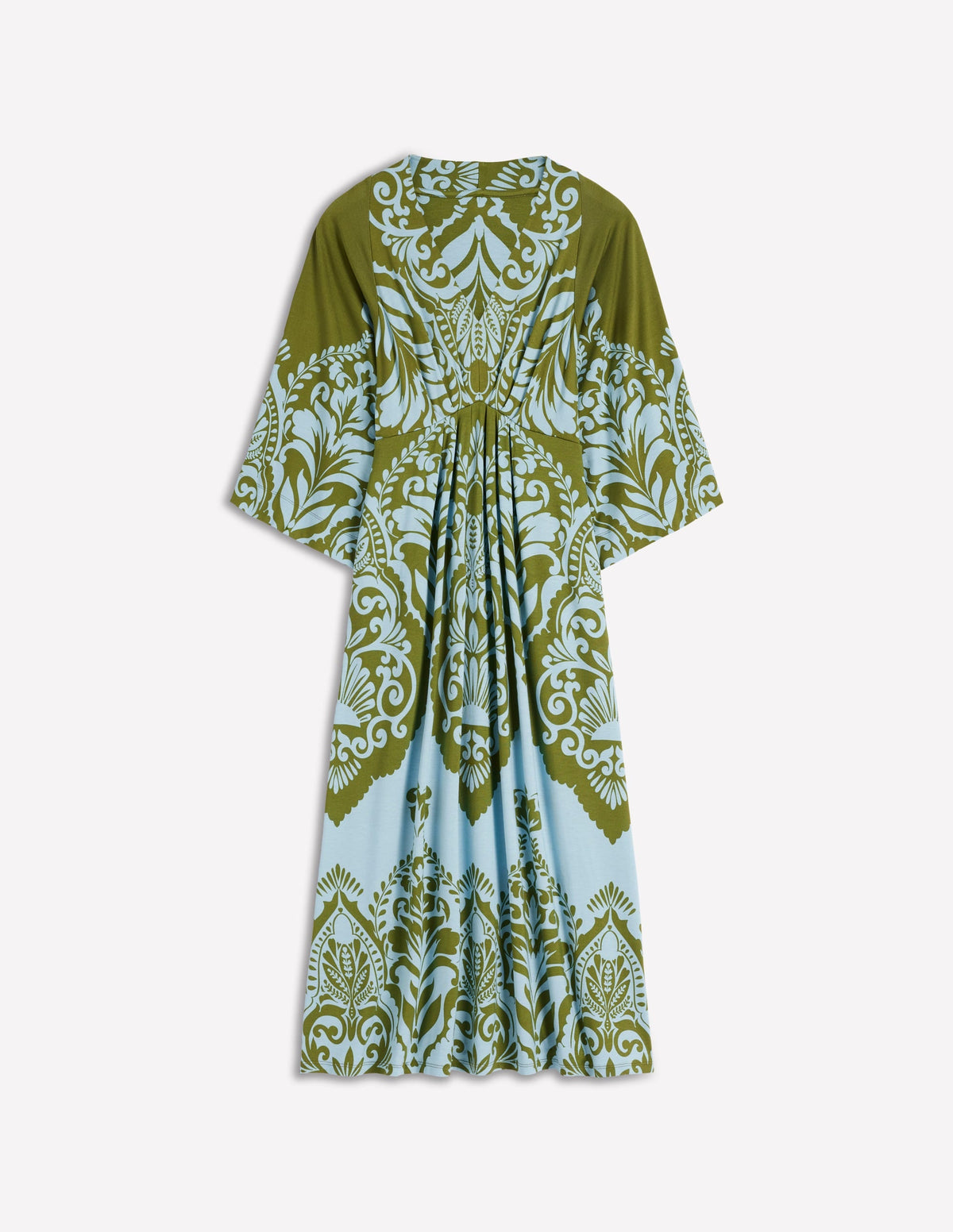 Nell Kimono Midi Jersey Dress-Olive, Ornamental Garden