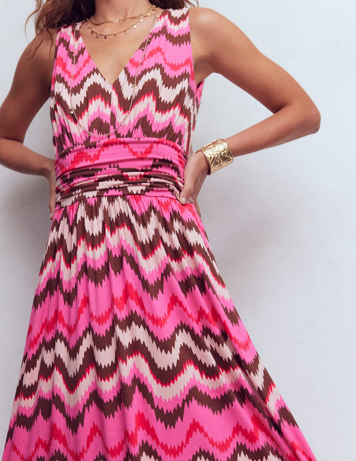 Elodie Jersey Maxi Dress-Pink Punch, Zig Zag Wave
