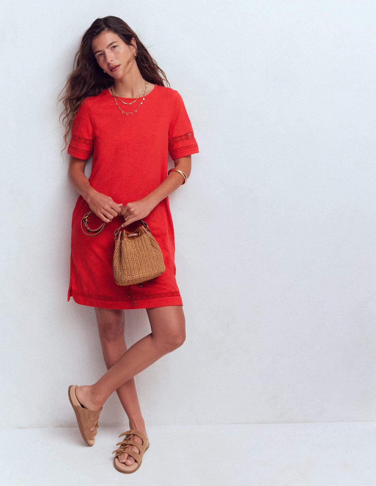 Hattie Jersey T-shirt Dress-Red Coral