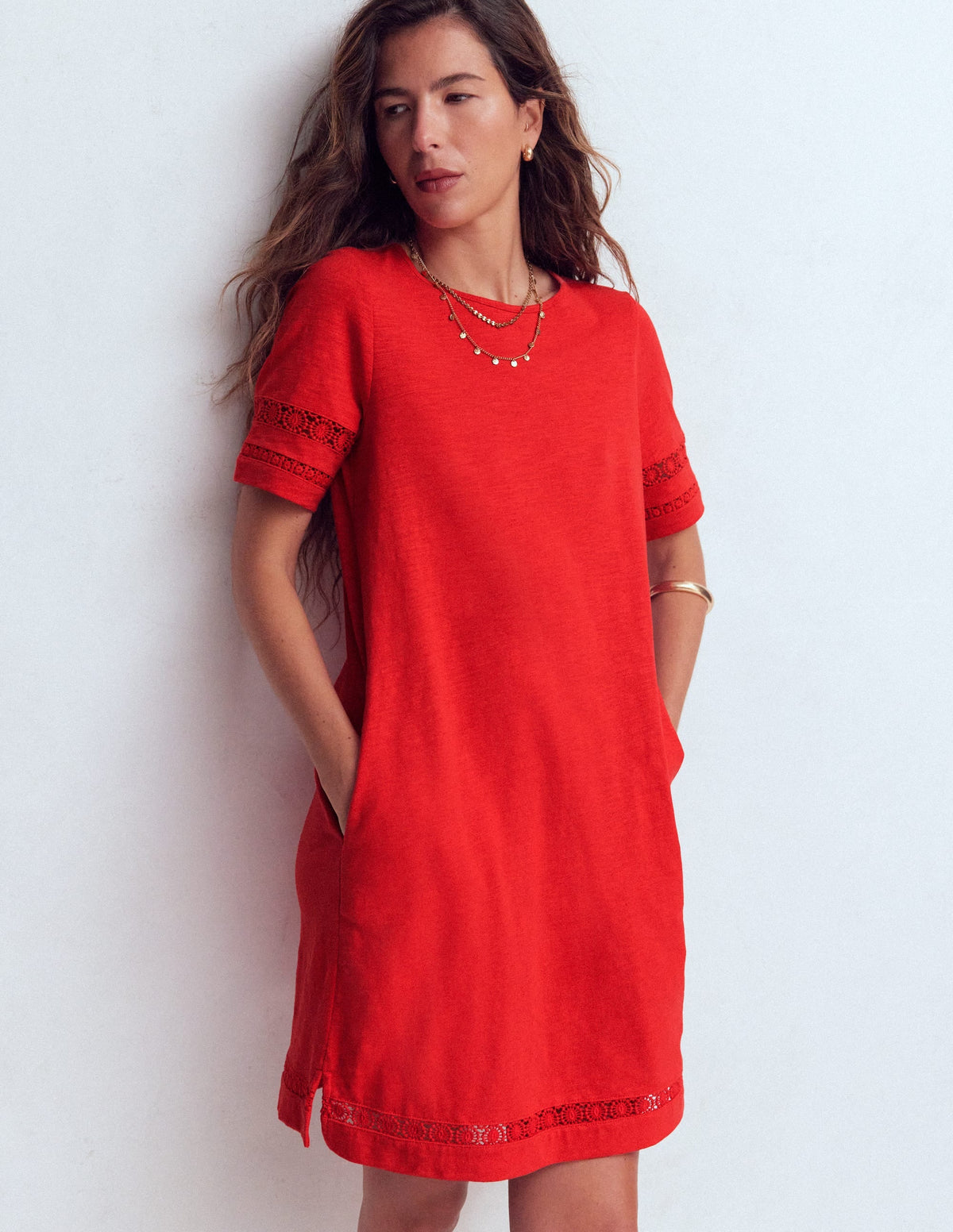 Hattie Jersey T-shirt Dress-Red Coral