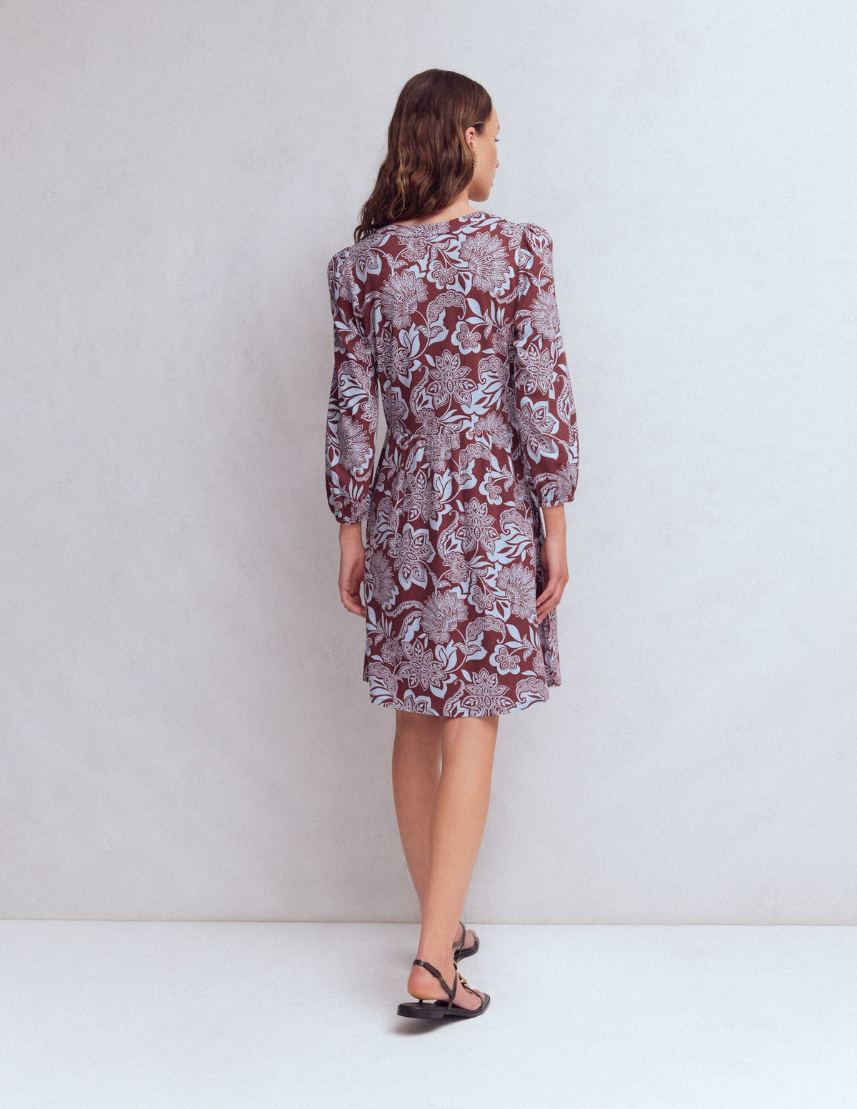 Cathy Notch Neck Jersey Dress-Roasted Brown, Elegant Blossom