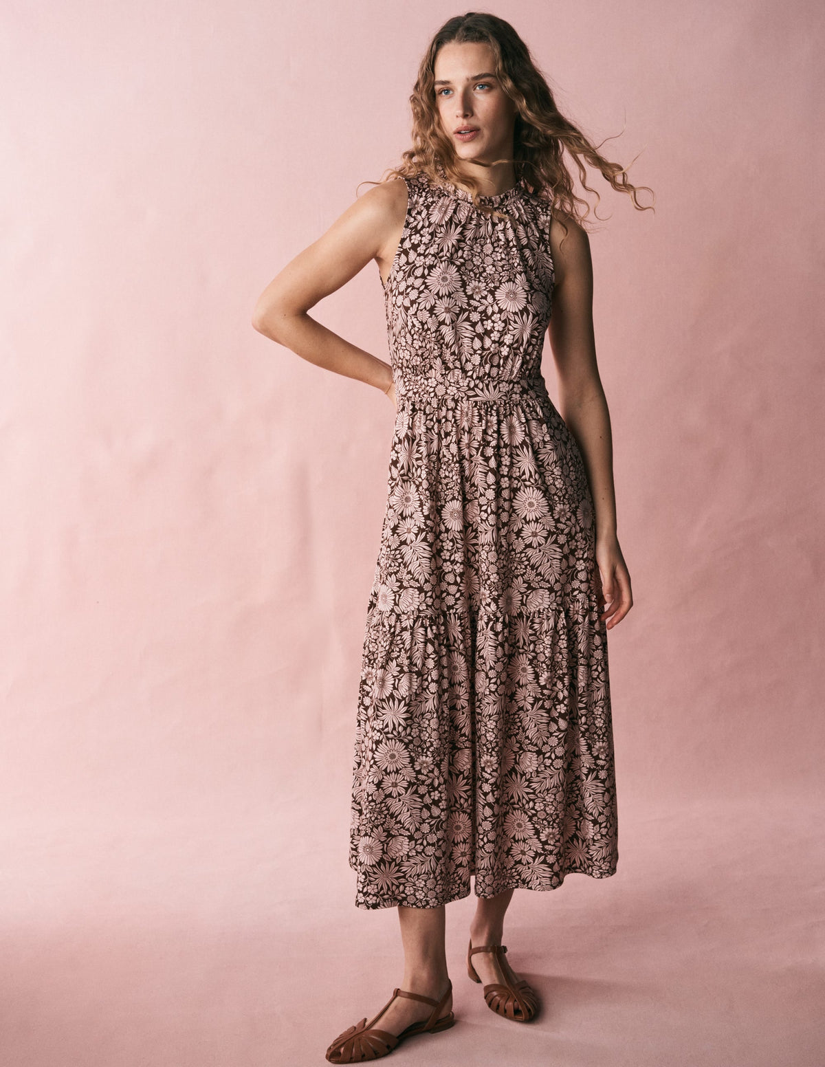 Camalie Jersey Maxi Dress-Raw Umber, Flowerbed Bloom