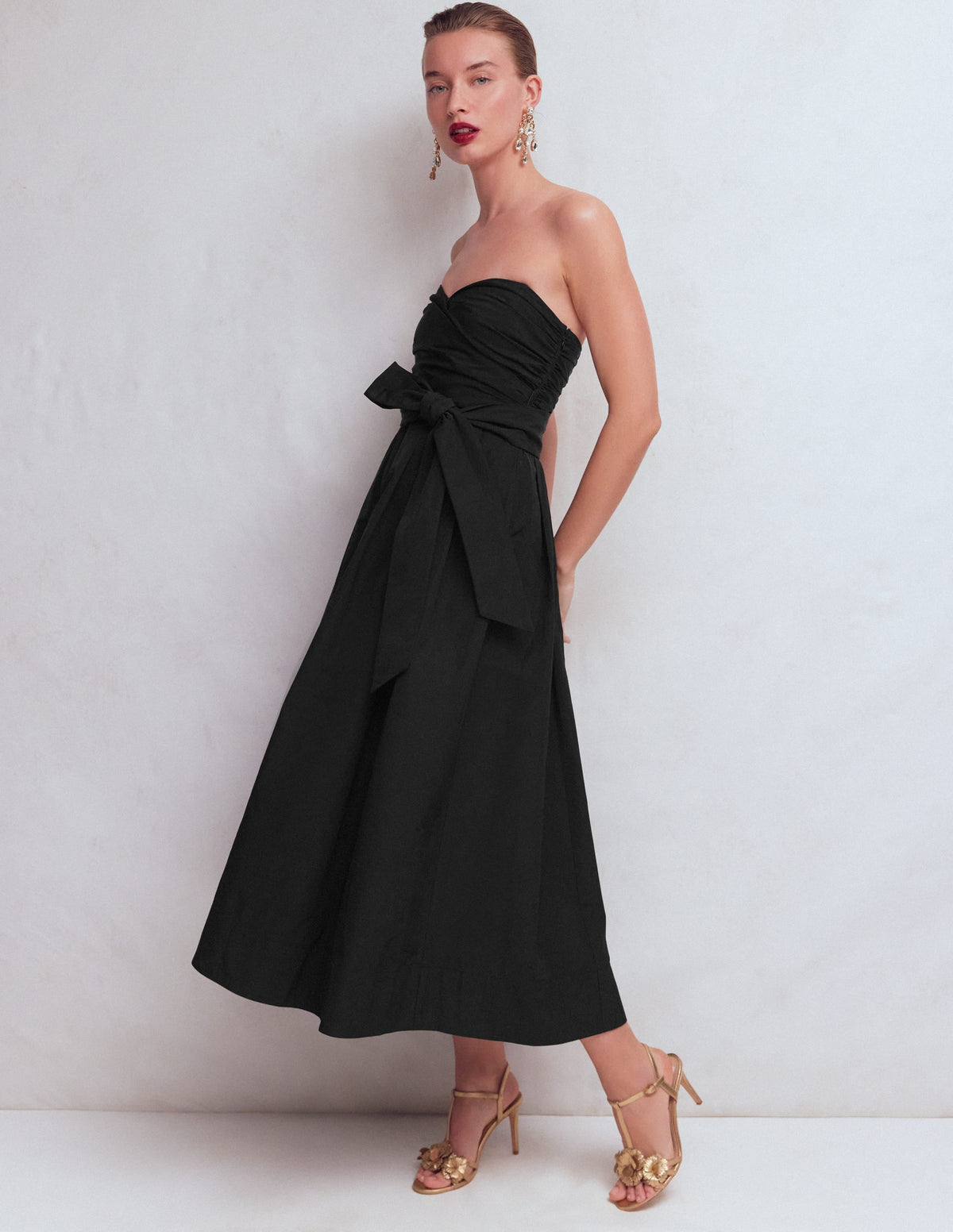Strapless Taffeta Dress-Black
