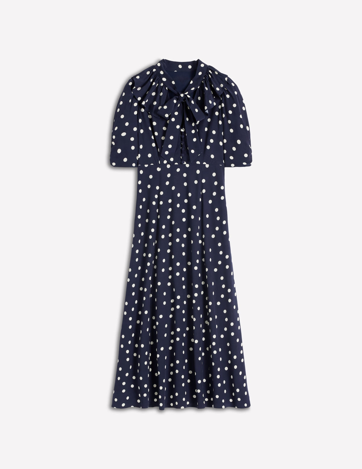 Ruffle Collar Midi Dress-French Navy Painted Spaced Dot