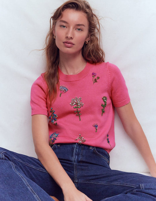 Embellished T-Shirt-Pink Punch
