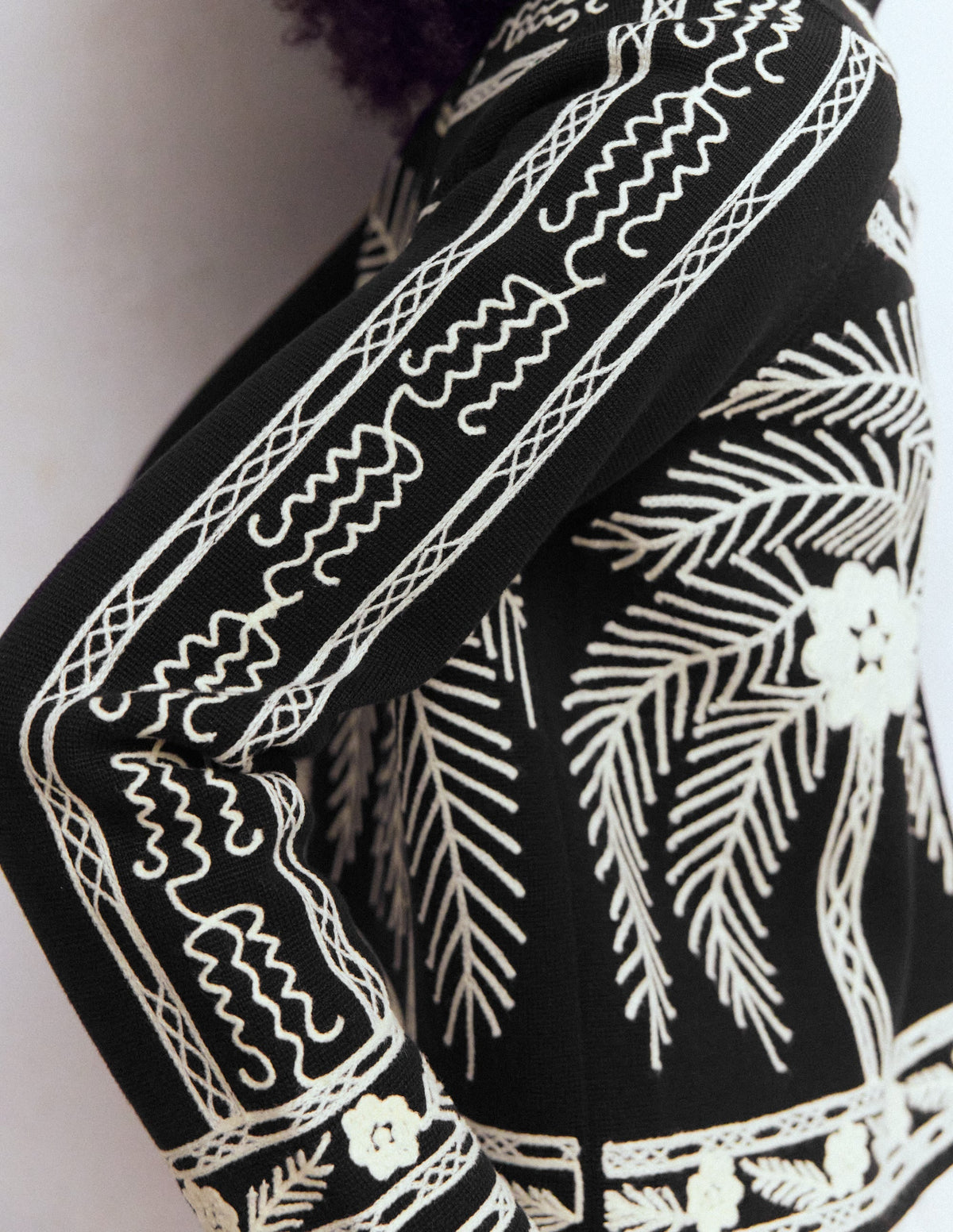 Elena Stand Neck Jacket-Black Embroidery