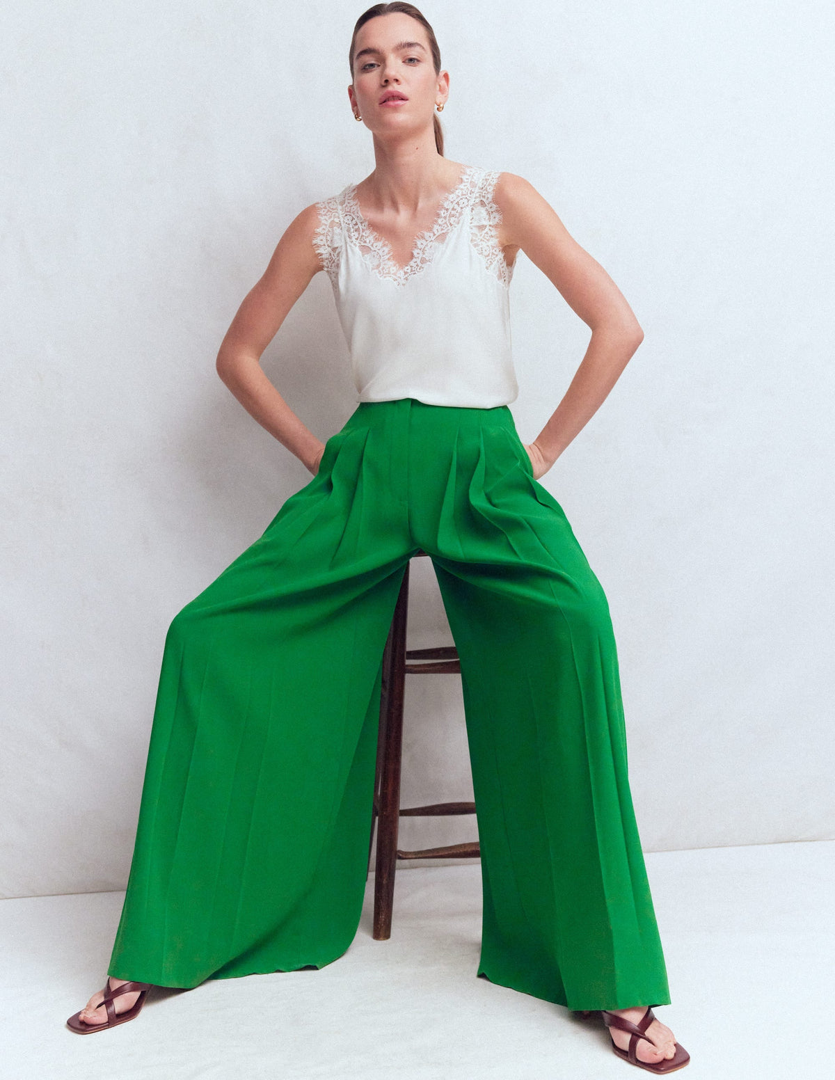 Regent Wide Leg Pants-Rich Emerald