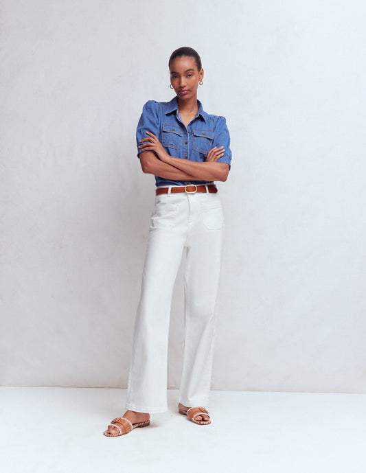 Straight Leg Pocket Jeans-White