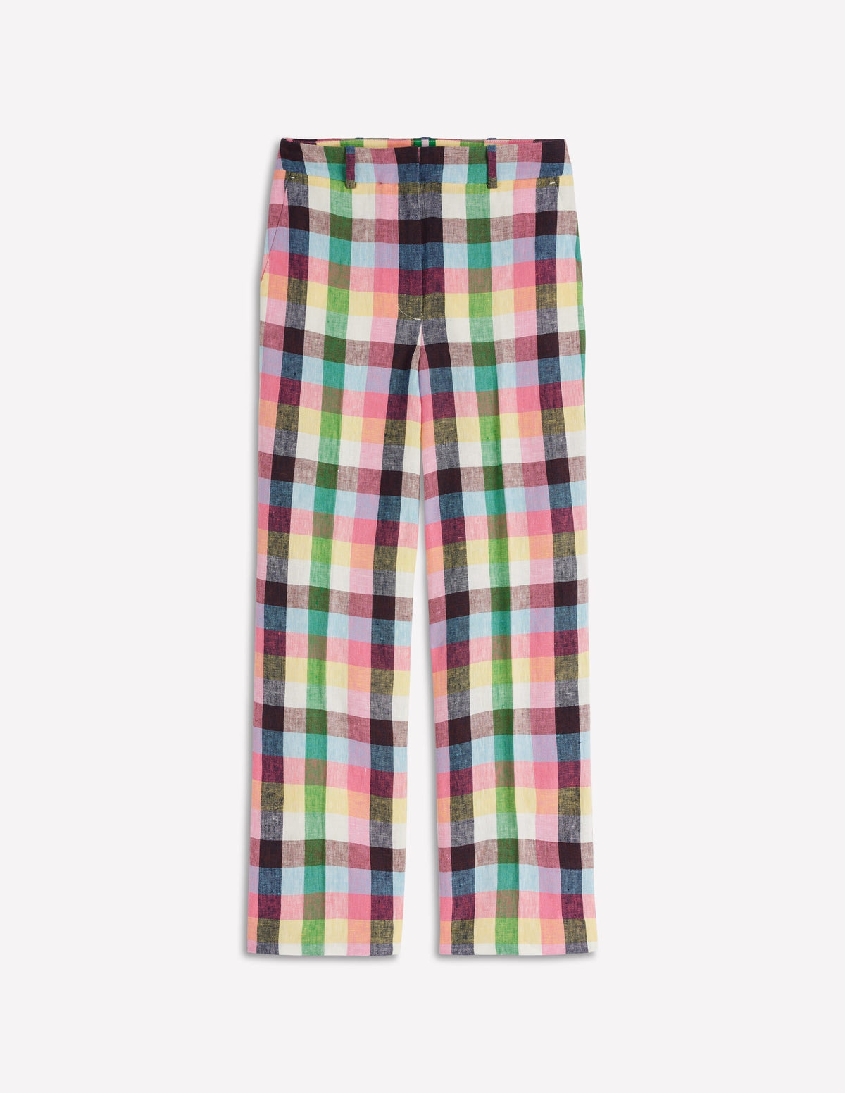 Canonbury 7/8 Linen Pants-Soft Yellow, Pink Multigingham