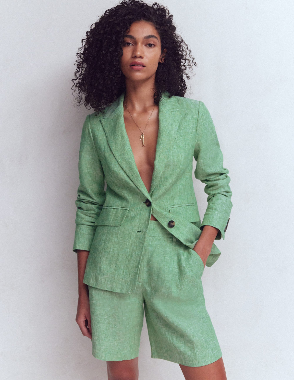 Kensington Linen Shorts-Aloe Green Chambray