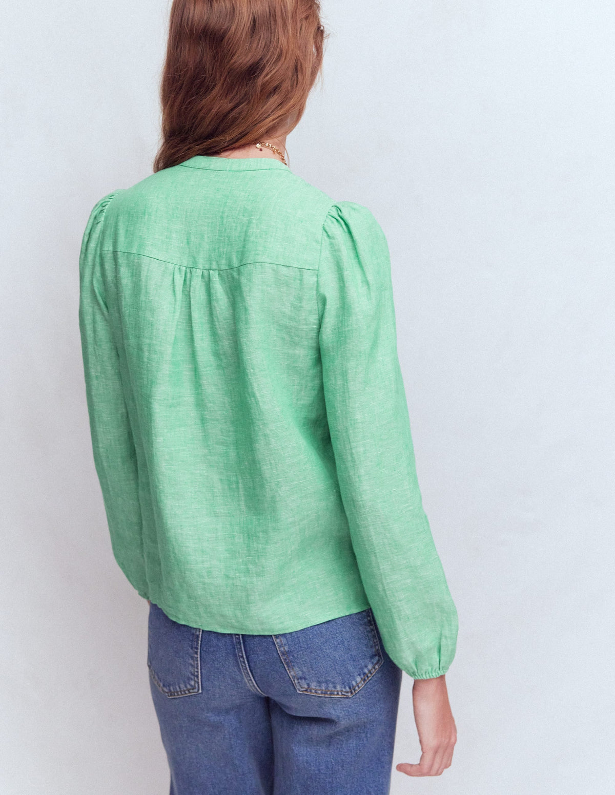 Linen Trim Insert Top-Aloe Green Chambray
