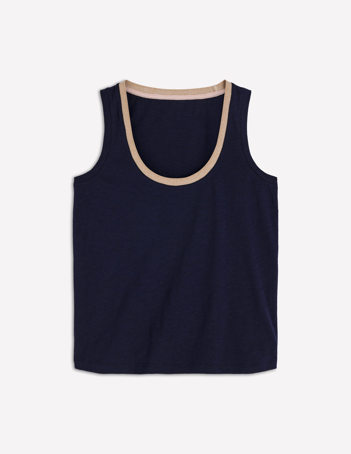 Metallic Trim Scoop Neck Vest-Navy