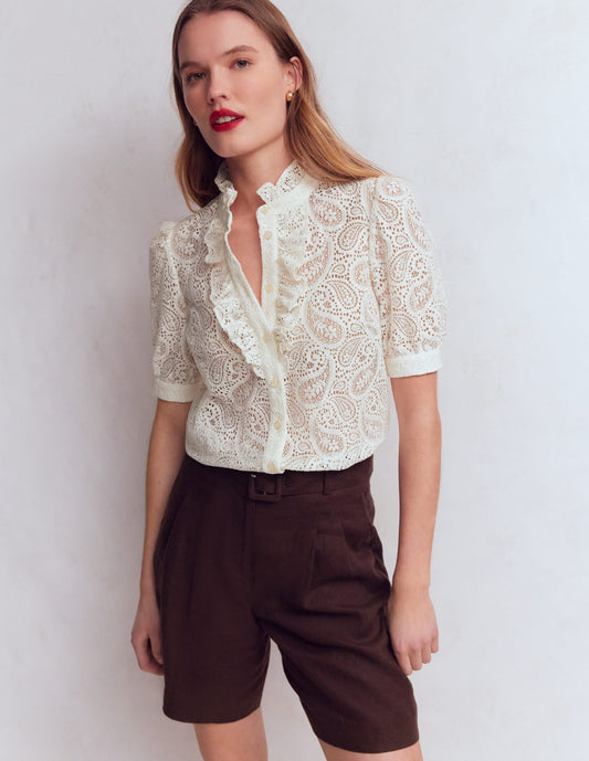 Sasha Short Sleeve Lace Top-Ivory