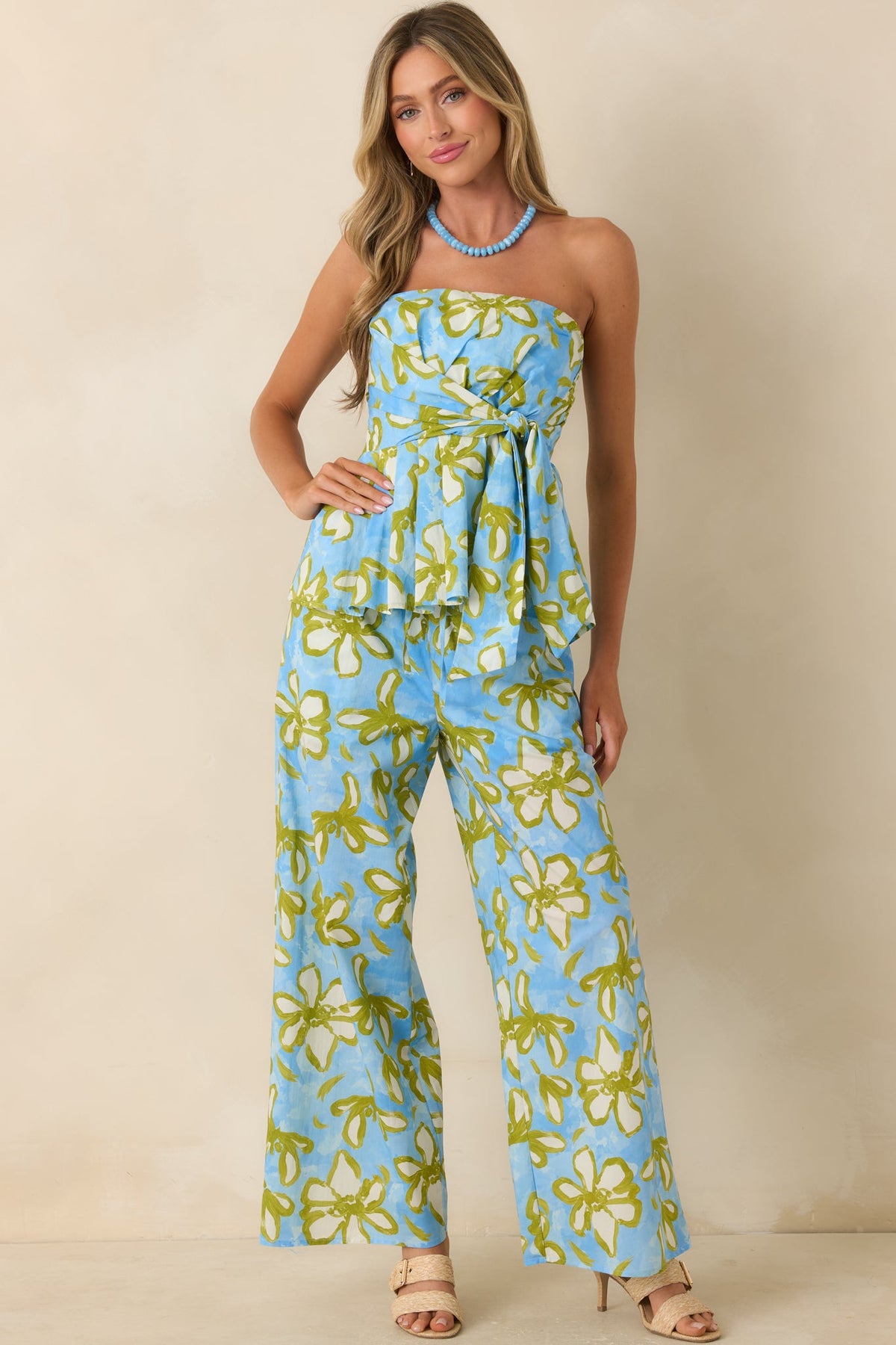 Flower Power Move Blue Floral Cotton Peplum Top