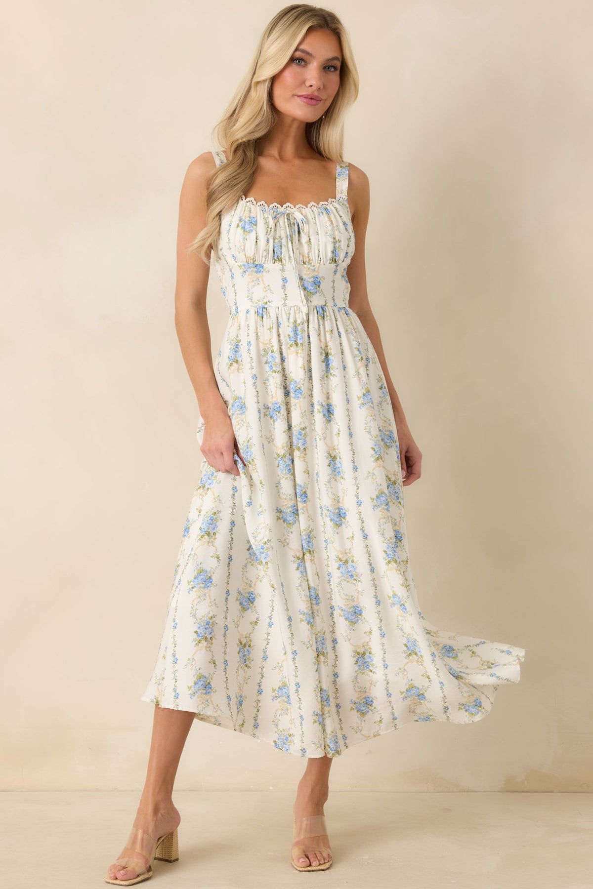 Daisy Chain Darling Light Blue Floral Print Midi Dress