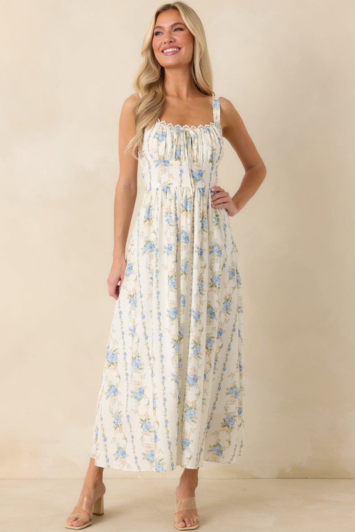 Daisy Chain Darling Light Blue Floral Print Midi Dress
