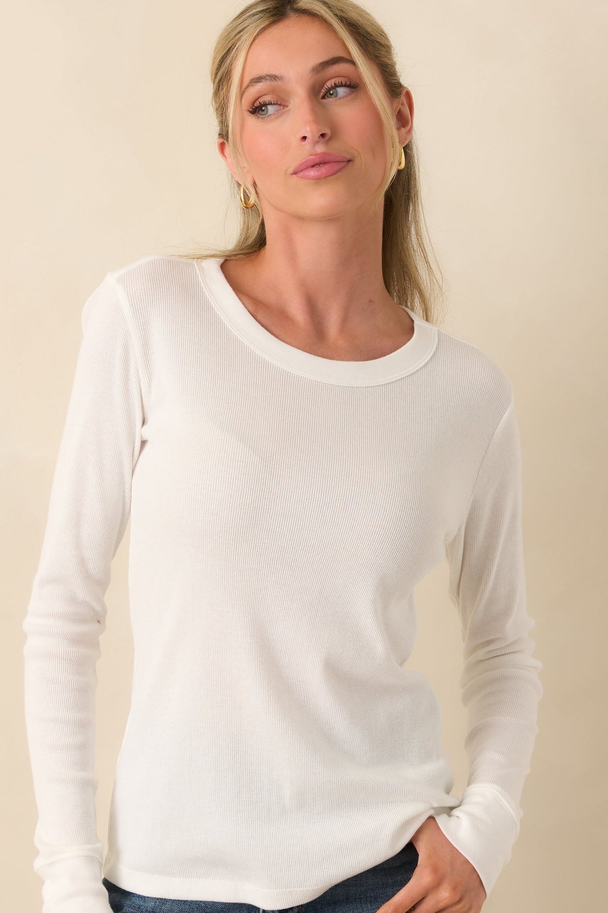 Simplicity Always Works Ivory Long Sleeve Crew Neck Top