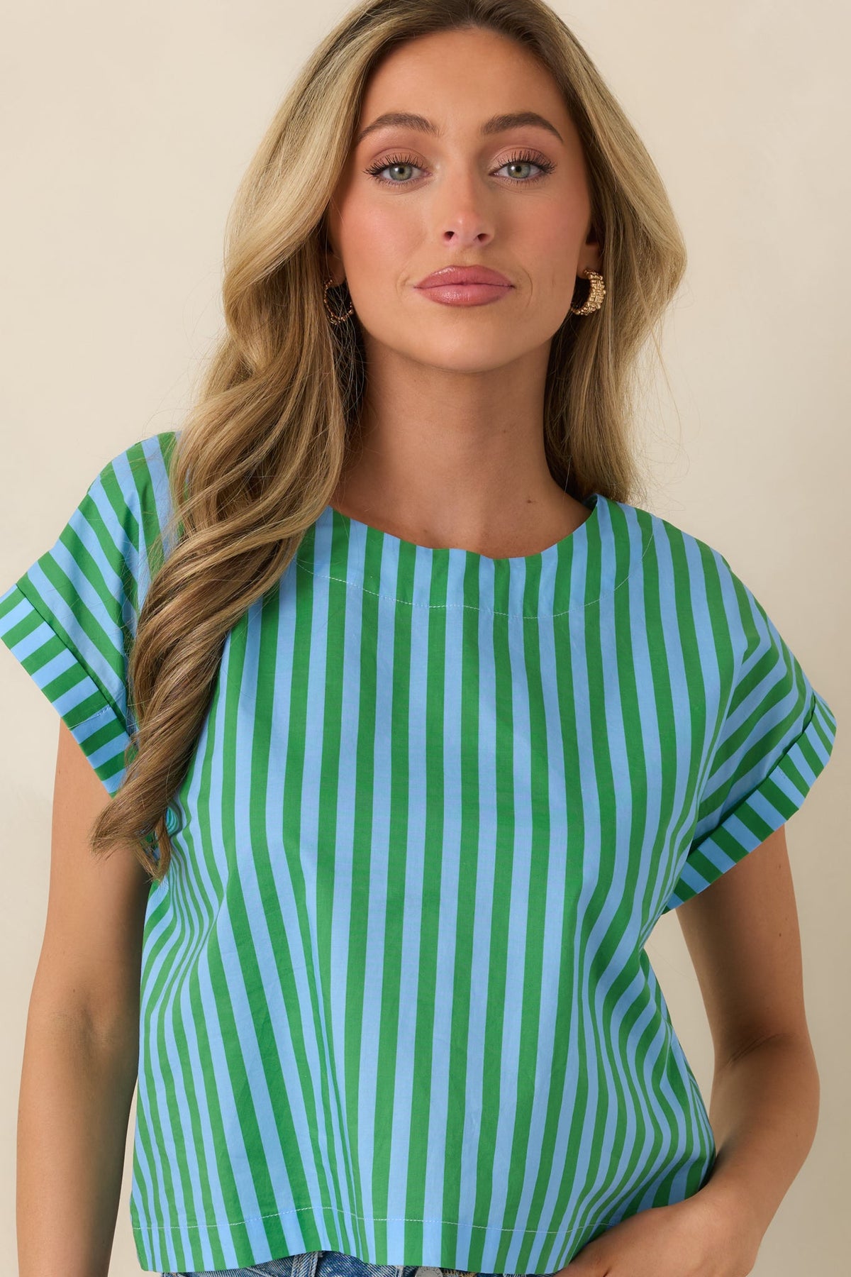 Making Moves Blue & Green Stripe Boxy Cotton Top
