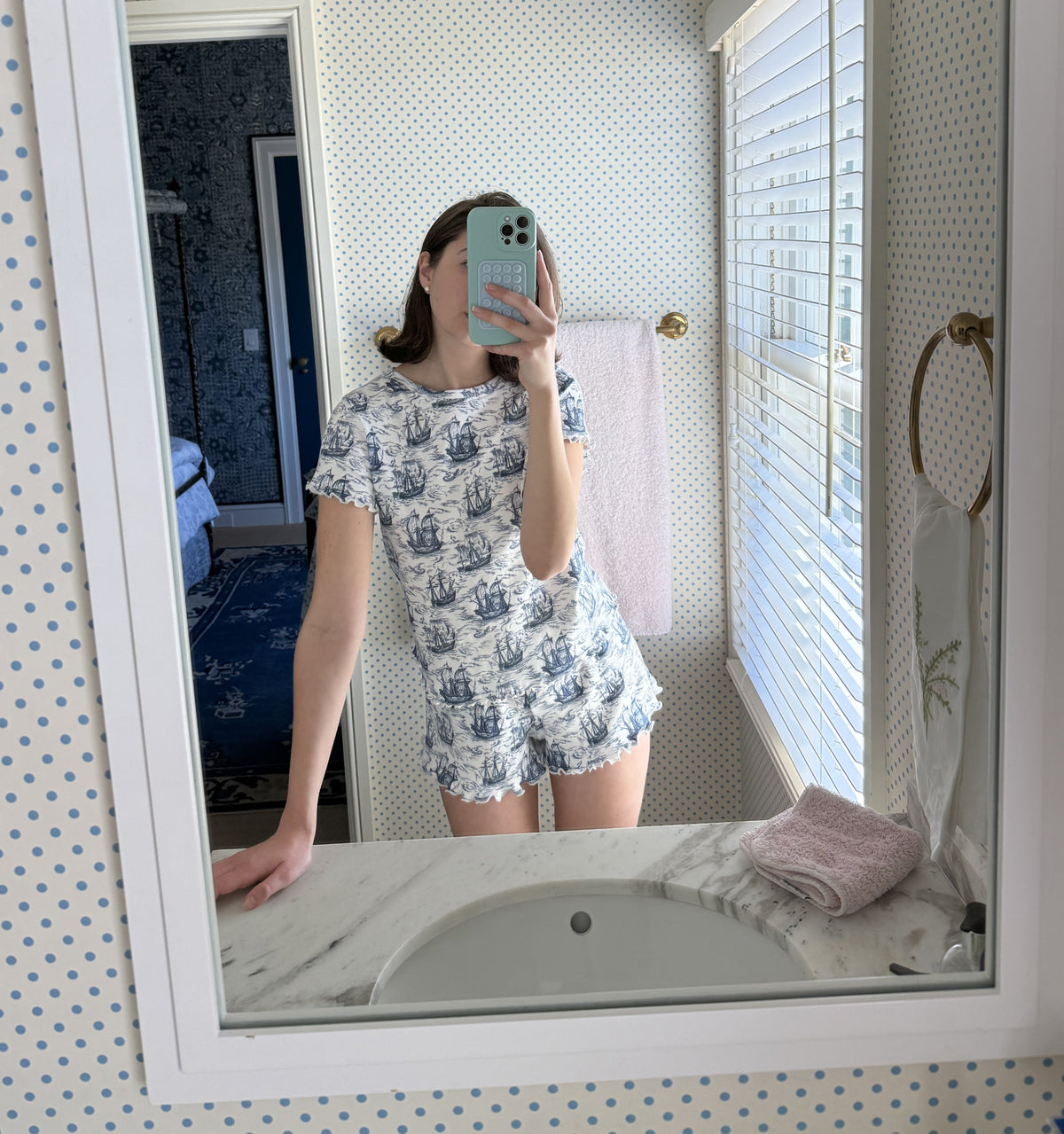 The Nina Pajama Set - Navy Mariner's Toile