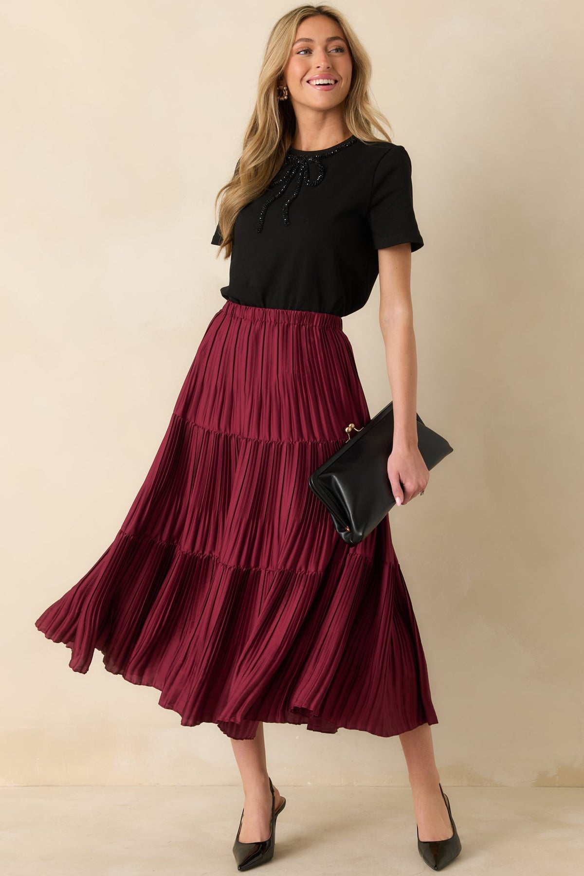 Tied To Charm Black Cotton Beaded Bow Short Sleeve Top