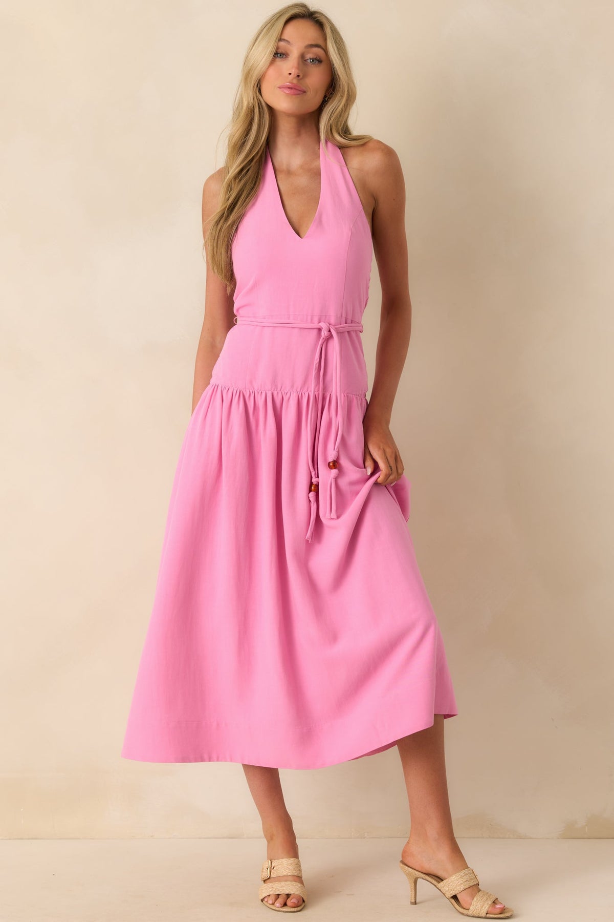 MINKPINK Pink Melody Drop Waist Midi Dress