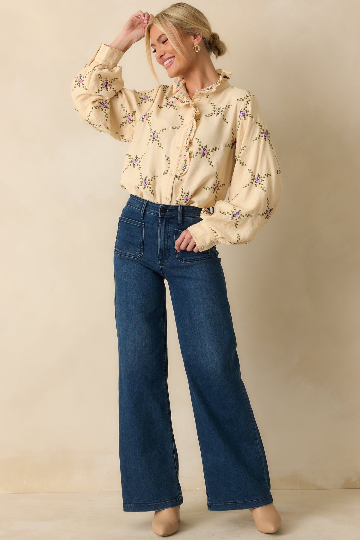 Petal Perspective Ivory Multi Floral Embroidered Blouse