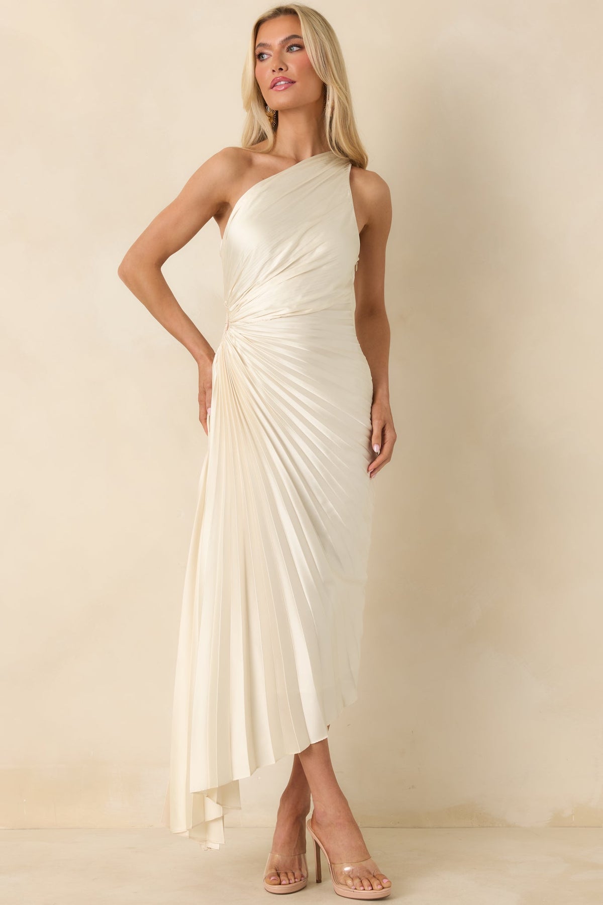 Poetic Charm Light Ivory Asymmetric One Shoulder Maxi Dress