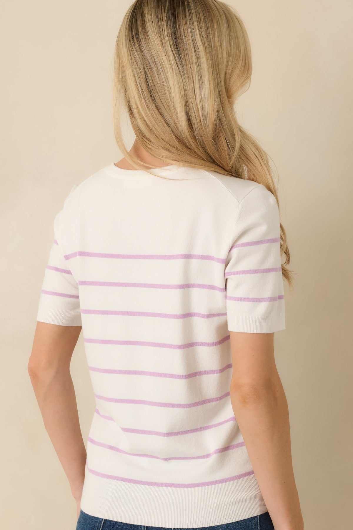 Bound to Happen Lavender Stripe Knit Short Sleeve Sweater