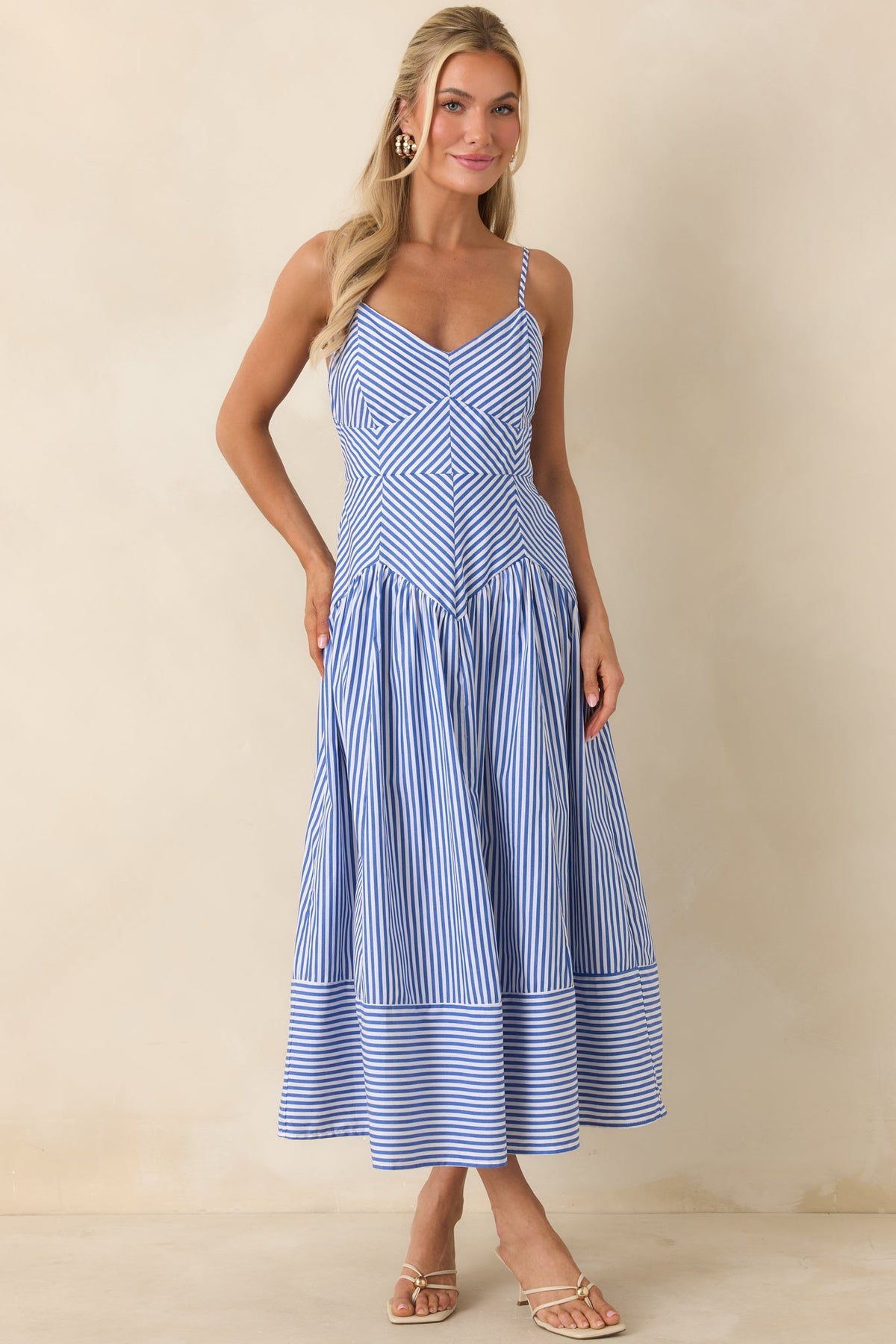 From All Angles Blue & White Stripe Cotton Midi Dress